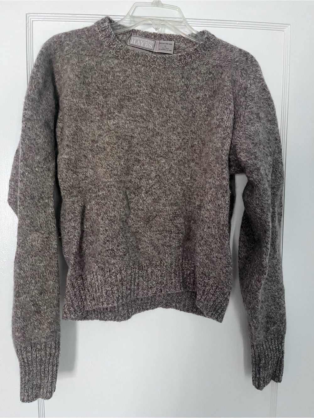 Women's Gray/Taupe Crewneck Shetland Wool Sweater